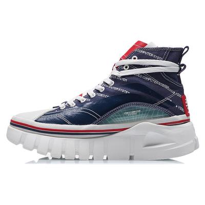 Li Ning We Wo Ткань ТПУ Амортизирующие Нескользящие Износостойкие Высокие Спортивные Повседневные Туфли Женские Кроссовки Синие AGCP388-16