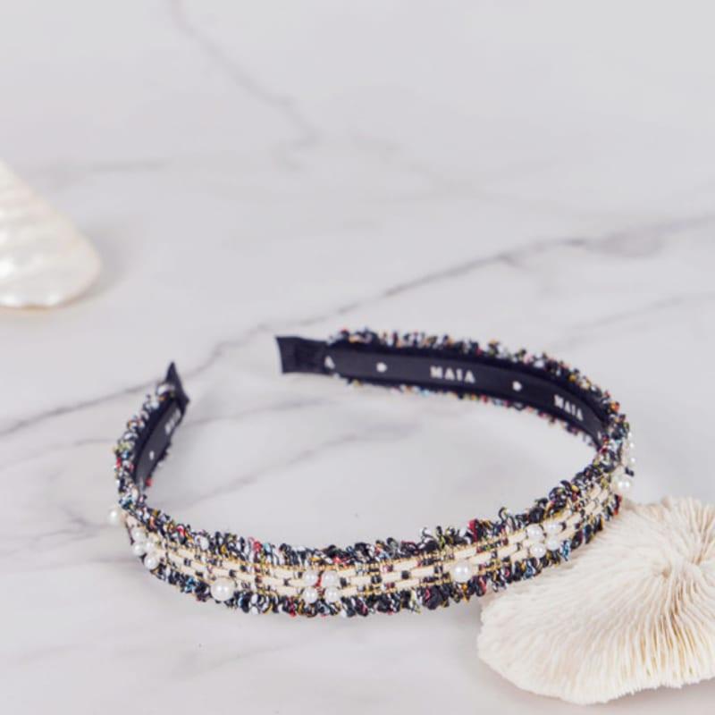 MAIA Твидовая повязка на голову с жемчугом P - Черная