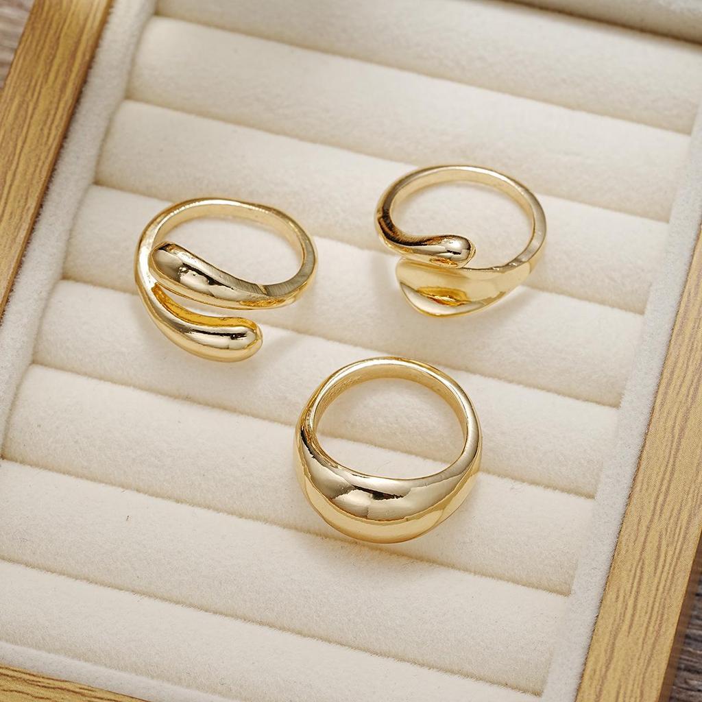 European & American Metal Texture Ring Set: Smooth, Exaggerated Geometric Open Rings for Women