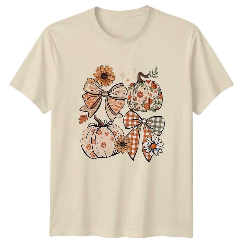 Fall Pumpkins Bows Autumn Seasonal Unisexs TShirt Unisexs Tee Graphic Unisex Top