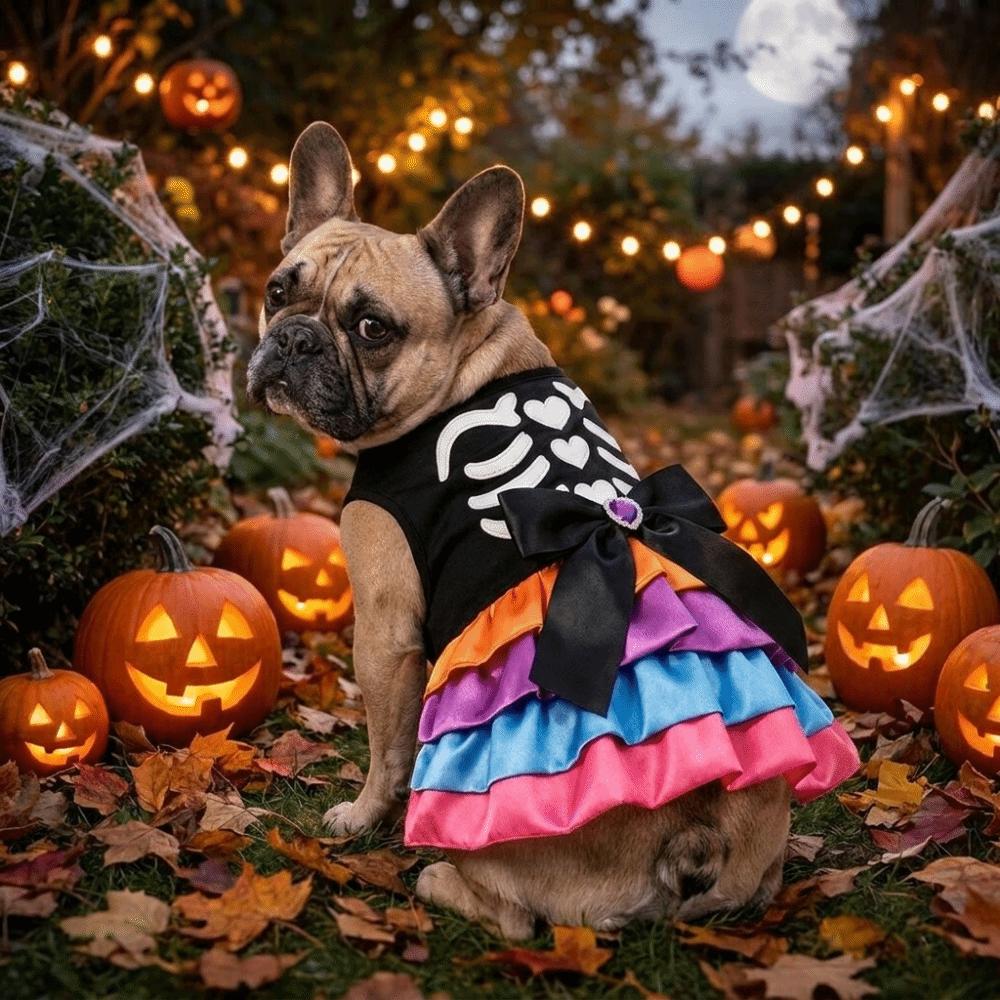 Soft Halloween Pet Cake Dress Comfortable Pet Skeleton Dress Dog Tutu Dress Cosplay