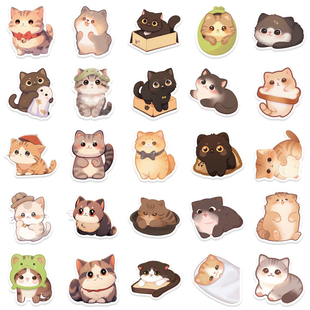 50 шт. наклейки с мультяшными котами, водостойкие эстетические наклейки для бутылки с водой, журнала, ноутбука, гитары, багажа