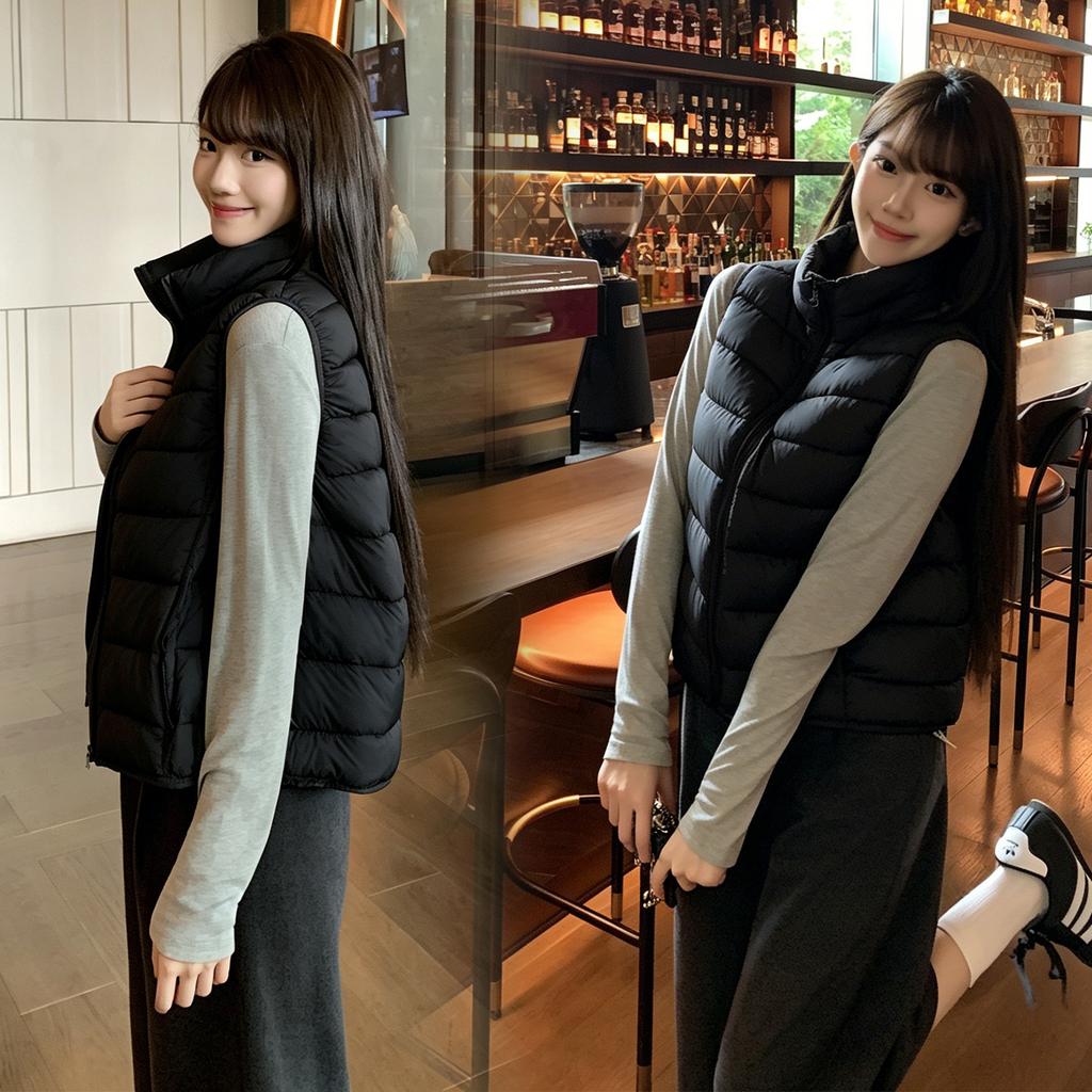 Autumn and winter new slim stand-up collar cotton vest women's ribs loose foreign style vest wear vest jacket tide