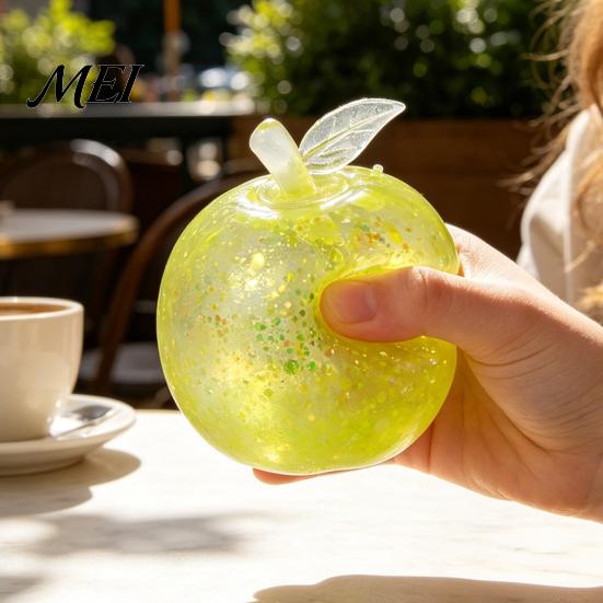 Decompression Toys for Study Maltose Glitter Apple Squeeze Stress Ball, Soft TPR Slow Rising Fidget Sensory Anxiety Toy Relief, Cute Fruit Adults Kids