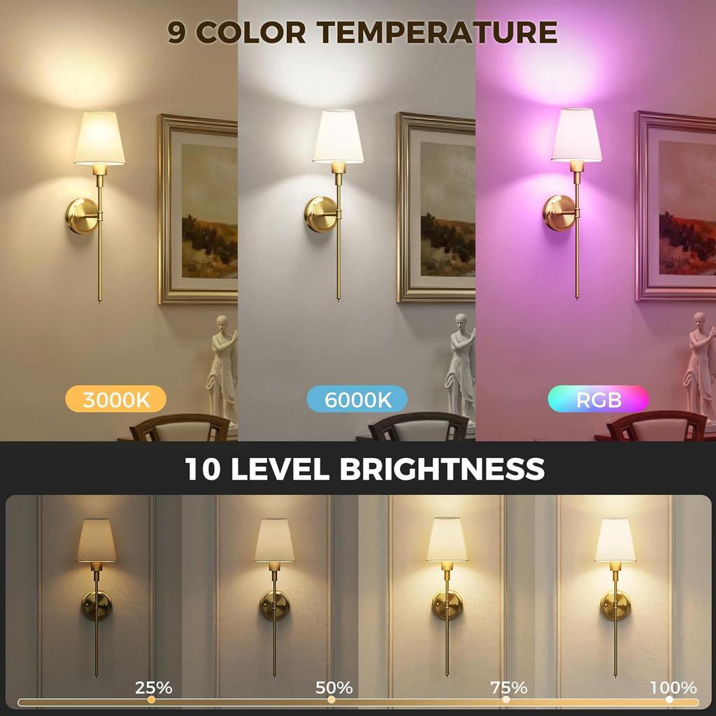 Скандинавская беспроводная RGB-настенная лампа с регулируемой яркостью для спальни, дивана, лестницы