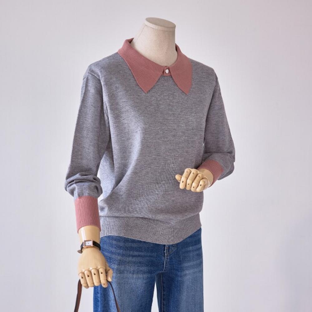 Customable Long Sleeve Knit With Collar Contrast T2503kn622a
