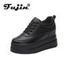 Fujin туфли на танкетке на платформе 9 см, кроссовки-лодочки, белые туфли-лодочки на платформе с воздушной сеткой, полые туфли-лодочки, женская обувь zapatos de mujer