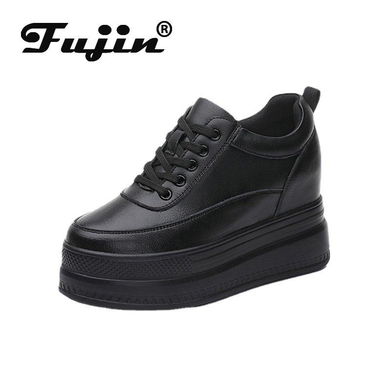 Fujin 9cm Platform Heel Wedge Shoes Sneakers Pumps White Platform Air Mesh Hollow Pumps Shoes Women Zapatos De Mujer