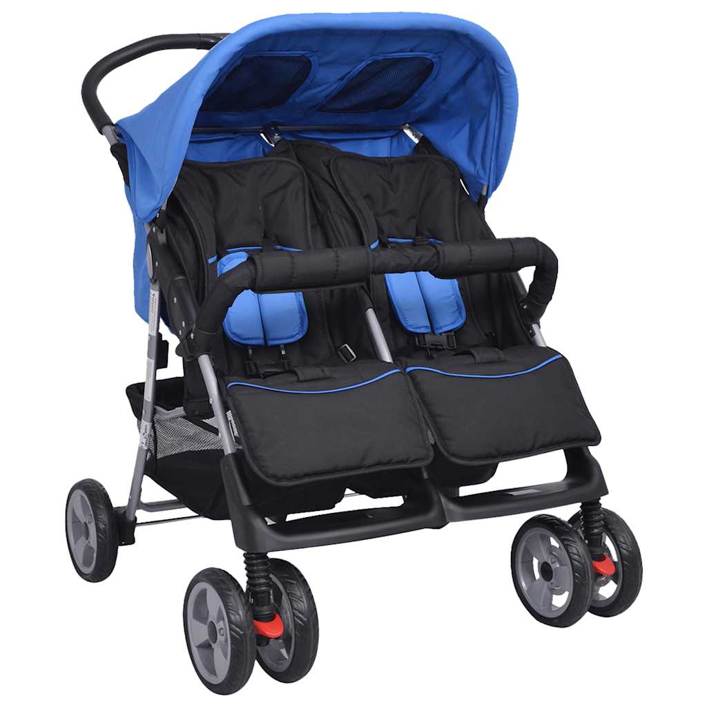 Twin Stroller Steel Frame Blue and Black
