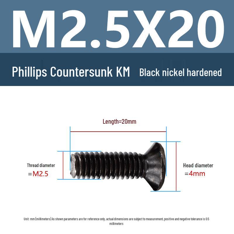 Yigu Carbon Steel Black Nickel Hardened KM Phillips Flat Head Screws M2-M4 for Electronics