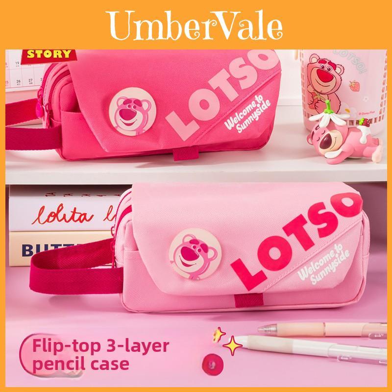 Lotso Three Compartment Pencil Holder For Girls With Large Storage Capacity