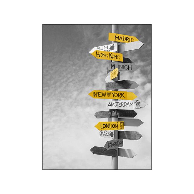 Черно-белый пейзажный декор, картина на холсте в скандинавском стиле, домашний желтый декор, настенный художественный постер и принт для дизайна гостиной