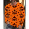 Autumn and Winter Men's Long Sleeve Halloween 3D Printed Pumpkin Print T-Shirt Men's Streetwear Round Neck Long Sleeve
