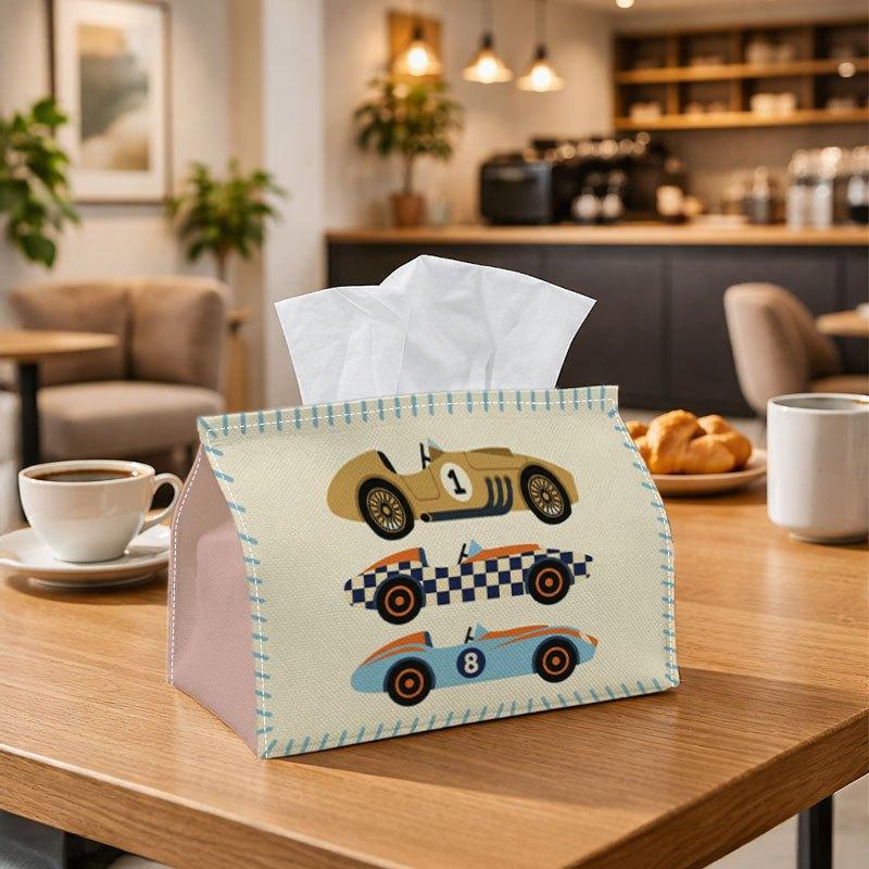 1pc Vintage Classic Automotive Tissue Box | Durable, Racing Cars Illustration Suitable for Living Room Accent, Bedroom Decor, Encouragement Gifts, Wor