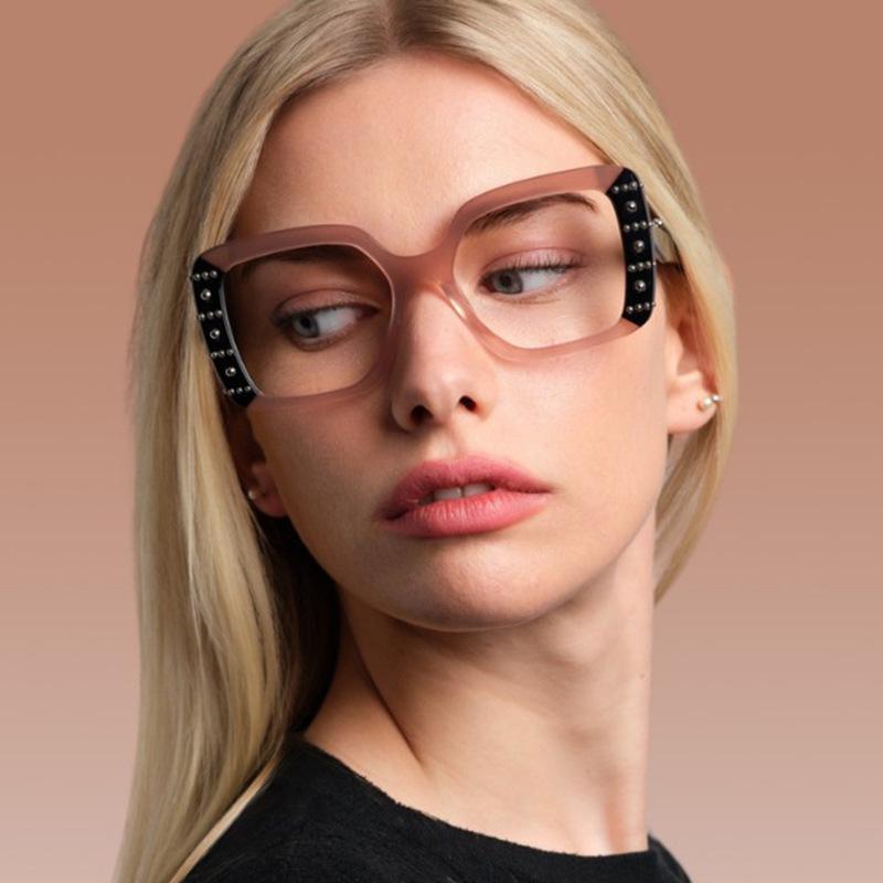 2025 Retro Matte Rivet Anti-Blue Light Glasses Frame for Women - High-End Color Block Design