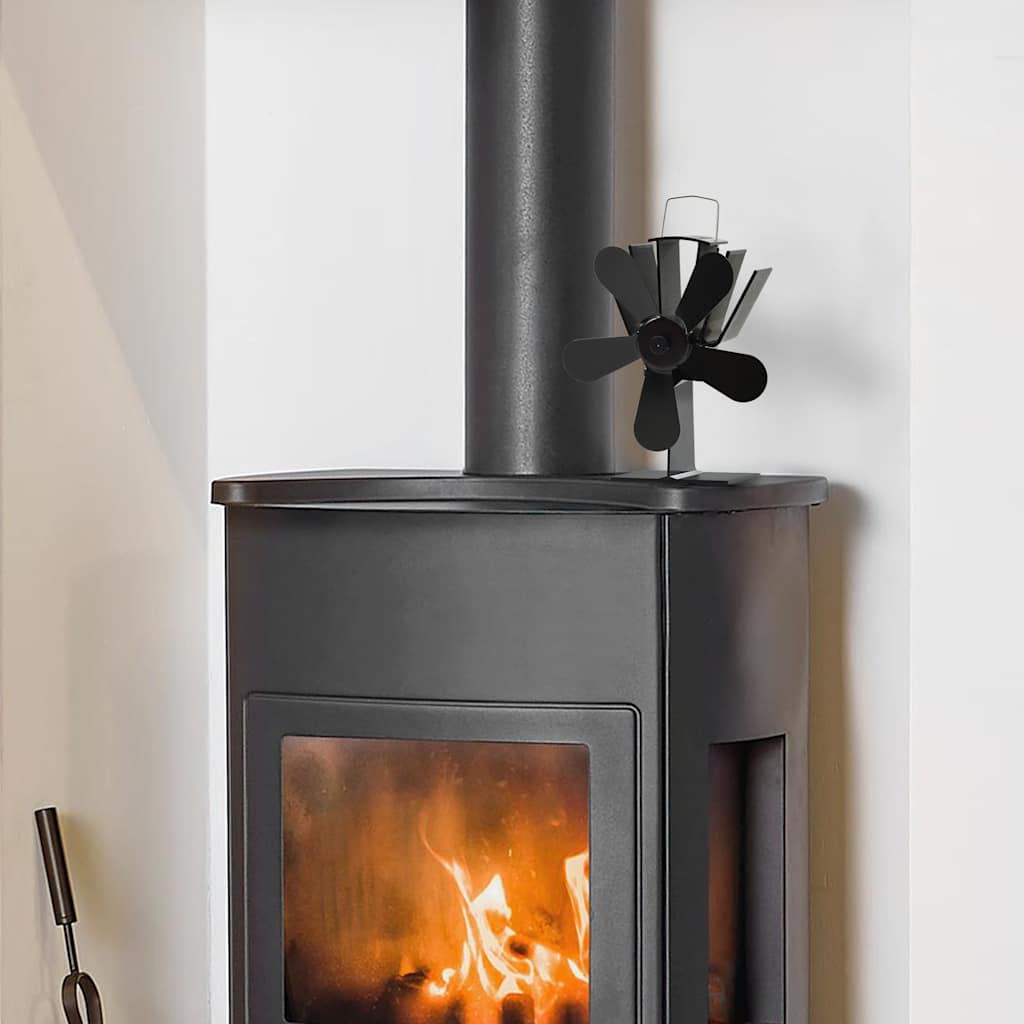 Stove Fan Heat Powered 5 Blades Black