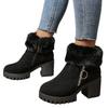 Warm High-heeled Cotton Shoes Women's 2025 Winter New Fleece Thickened Plus Size Thick Heel Furry Booties