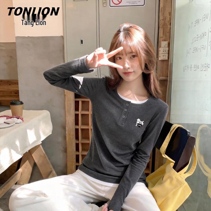 Женская вязаная футболка TonLion с длинным рукавом, имитирующая двойку