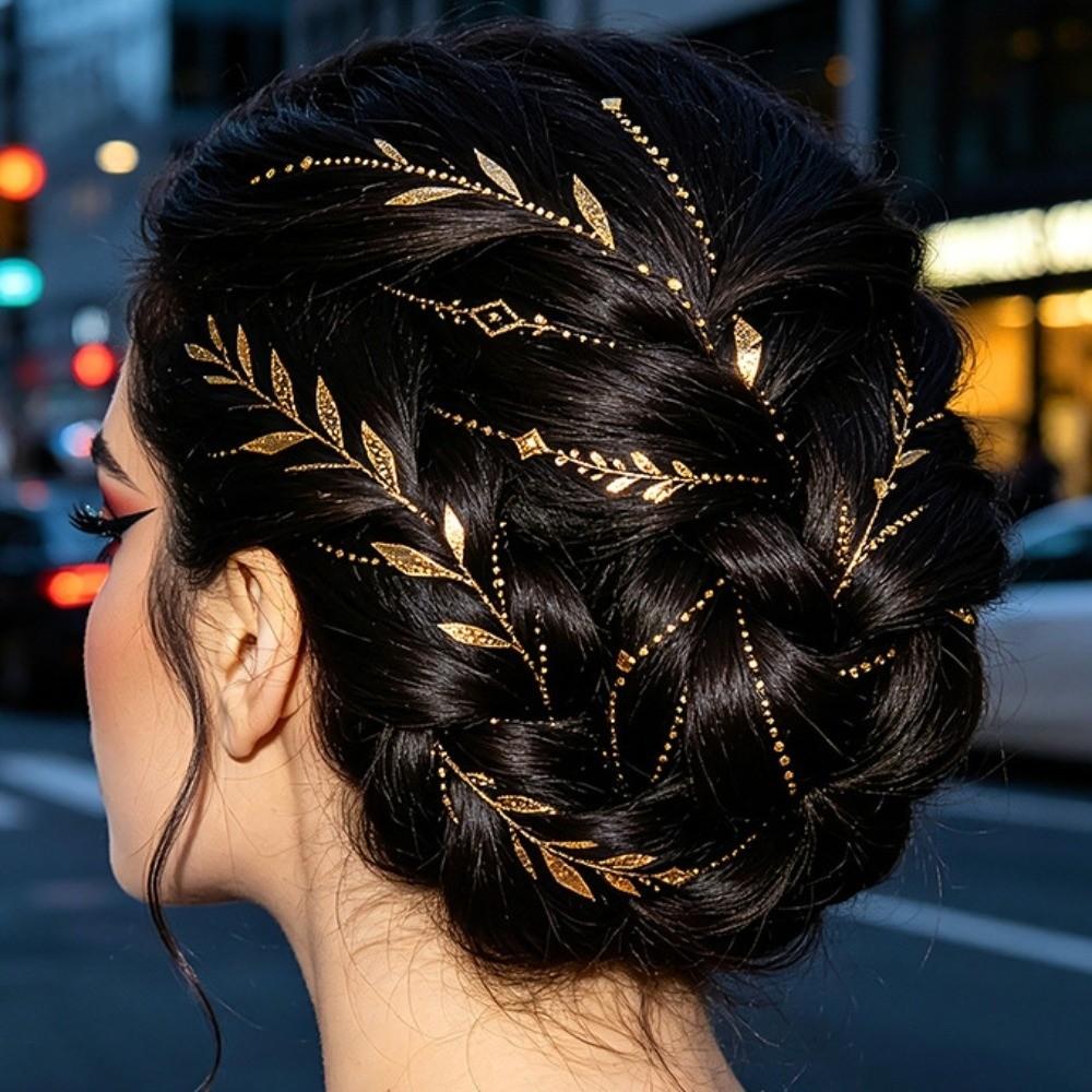 Golden Color Hair Tattoo Sticker Waterproof Metal Style Tattoo Stickers Makeup