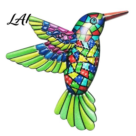 Outdoor Hanging Wall Sculpture Metal Hummingbird Art Decor Iron Colorful Bird Fence Decoration Minimalist Living Room Decor Ornaments for