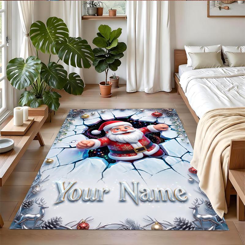 Christmas Custom Name Printed Square Area Rug Soft Non Slip Floor Carpet For Bedroom Holiday Gift