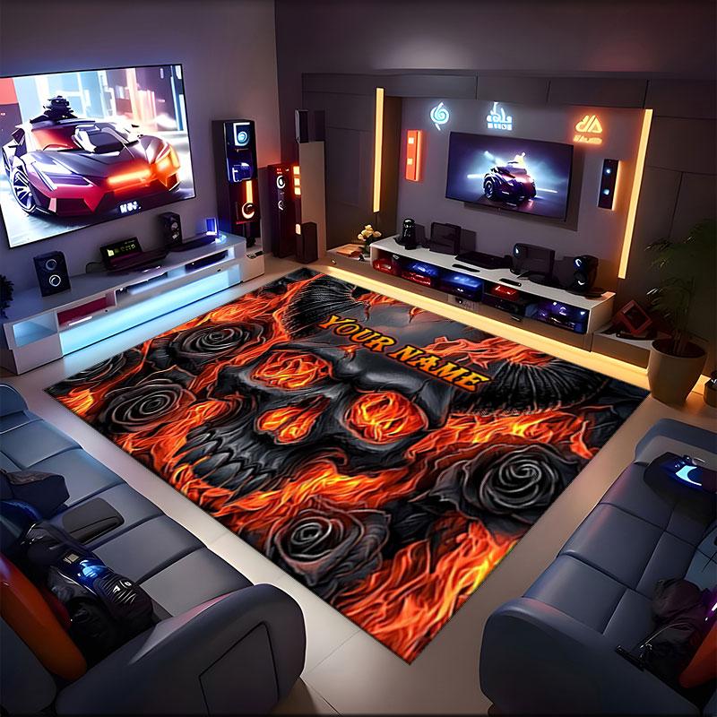 1PC Custom Name Skull Artwork" Theme Floor Mat Ideal for Living Room, Game Rooms, Office, Bedroom,Floor Mat Playful Design