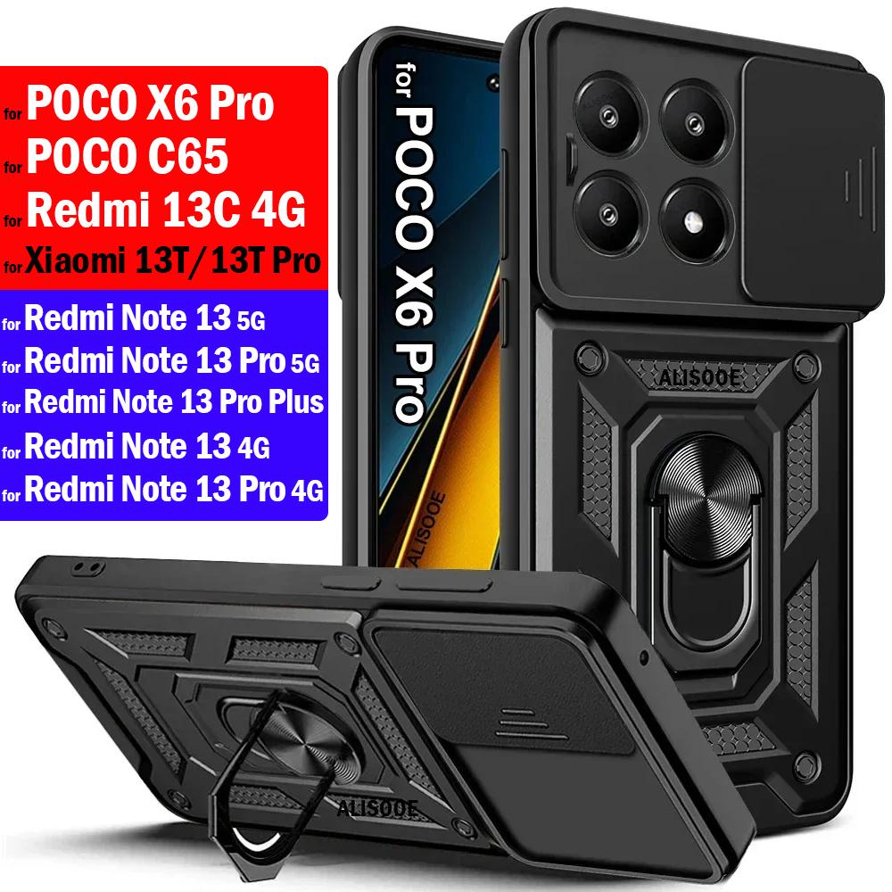 For POCO F6 X6 Pro C65 M6 Pro 4G Redmi 13C Note 13 Pro Plus 5G Case Slide Camera Lens Protect Cover for Xiaomi 13T Pro Funda