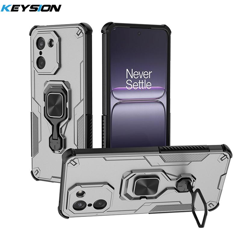 KEYSION Shockproof Armor Case for OnePlus Nord 5 5G Silicone+PC Upright Metal Live Ring Stand Phone Cover for OnePlus Nord CE5