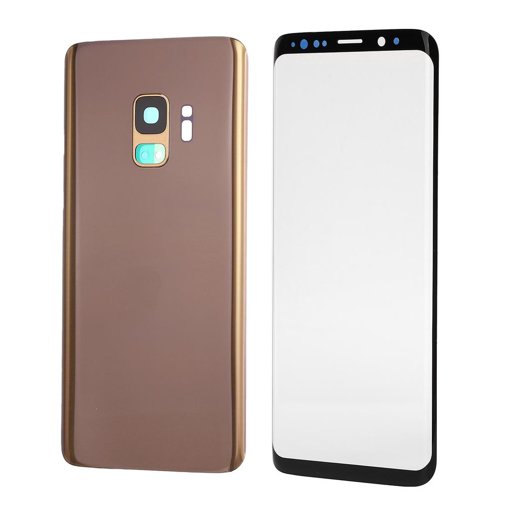 Phone Rear Back Glass Cover Front Screen Glass Lens Replacement Set for Samsung S9 G960Gold