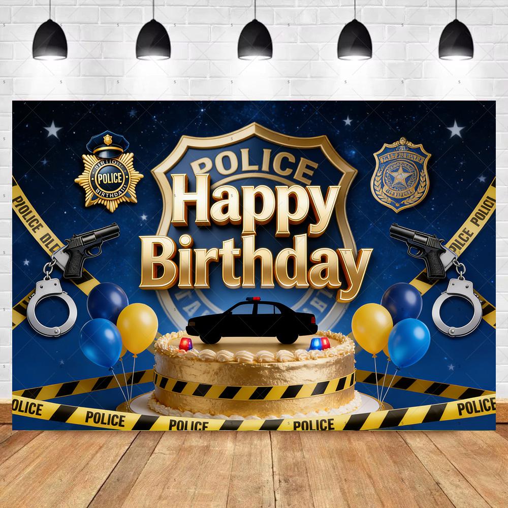 Cartoon Police Backdrop Police Station Car Background Banner Kid Birthday Party Decoration Baby Shower Supplies Photography Prop