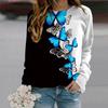Fall Autumn Women'S Fashion O Neck Long Sleeve T-Shirt Loose Clothes Blue Glowing Butterfly Print T Shirt For Girls Street