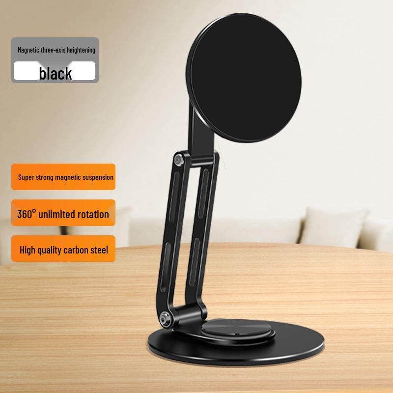 Carbon Steel 360° Rotating Tablet and Phone Stand with MagSafe, Folding Design for Live Video Support
