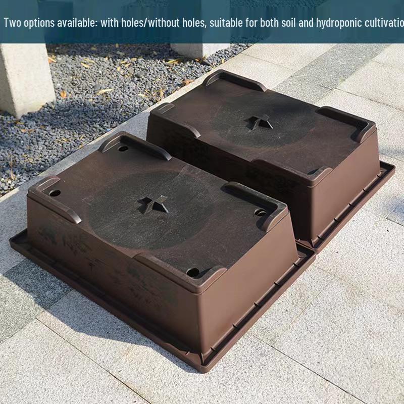 Extra Large Rectangular Faux Zisha Bonsai Pot with Water Absorbing Rockery Stone