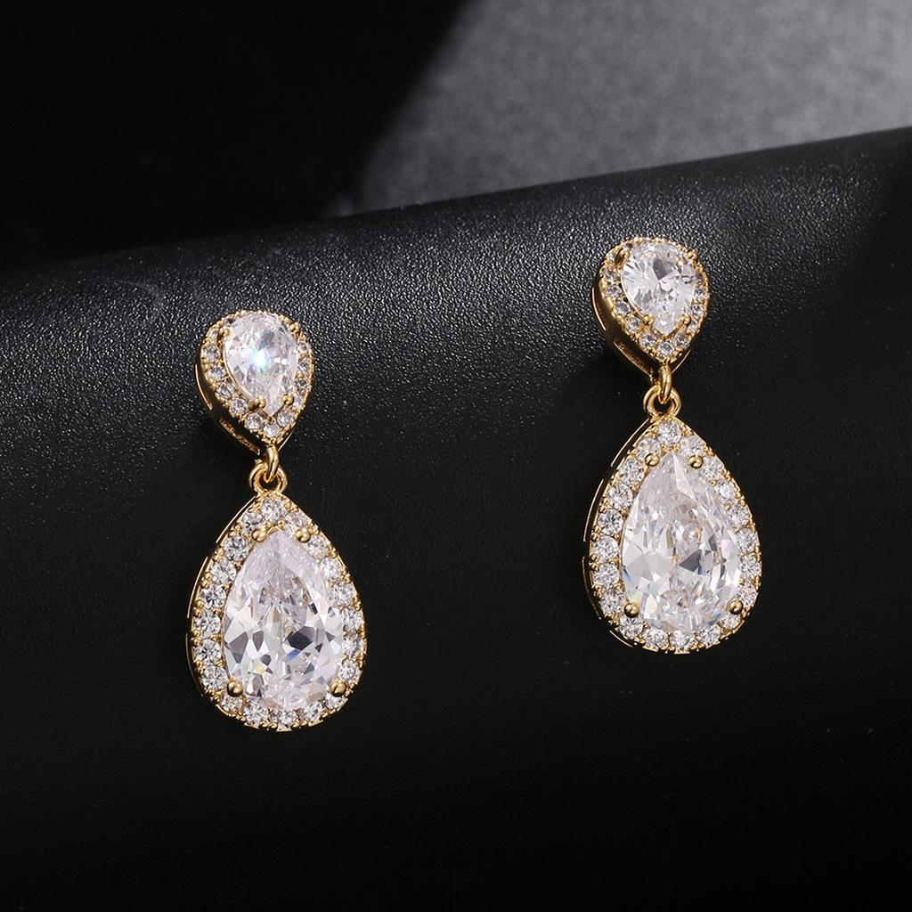 Temperament Elegant Zircon Water Drop Stud Earrings Bride Ladies High-end Earrings Fashion Super Flash Versatile Earrings Cross-border Hot Sale