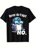 Men's Retro Graphic T-Shirt Fun "Before You Ask" Penguin Design with Stylish Glasses and Hat Black Casual Short-Sleeve T-Shirt