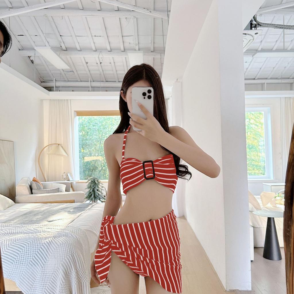 Swimsuit new bikini swimsuit suspender vest women's senior sense striped sexy seaside vacation hot spring three-piece set