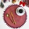 1/6/10PCS Round Braided Red Placemats with Pompom Dining Tables Woven Cute Table Mats Coffee Pads Christmas Kitchen Accessories