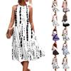 Women's Summer Sleeveless Solid Color Printed Loose Splicing Casual Hanging Neck Beach Dresses