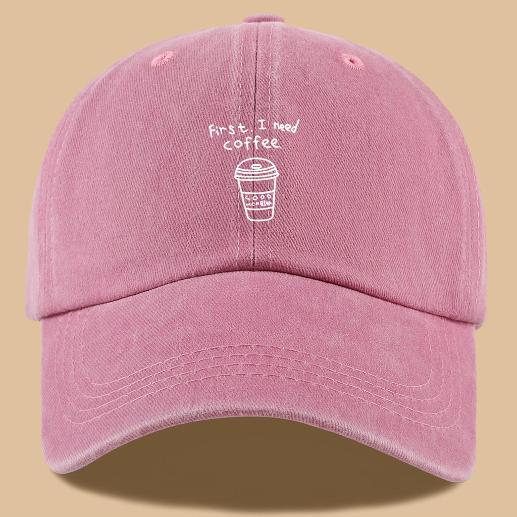 pc First I Need Coffee Pattern Printed Baseball Cap Outdoor Lightweight Comfortable Breathable Sun Hat Fashionable Easy Aes