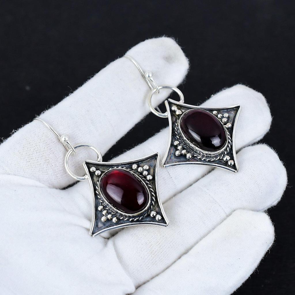Серьги из окрашенного красного лабрадорита, антикварные серьги из стерлингового серебра 925 пробы, серьги-подвески из серебра в стиле бохо, подарок на День святого Валентина