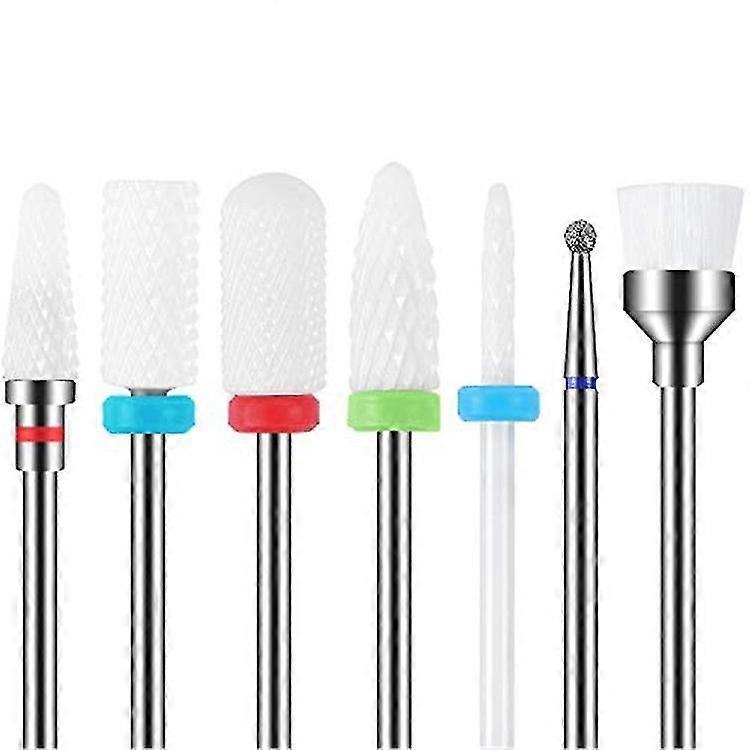 7pcs Ceramic Nail Drill Bits Set 2.35mm Acrylic Nail File Drill Bit For Manicure Pedicure Cuticle Gel Nail Polishing