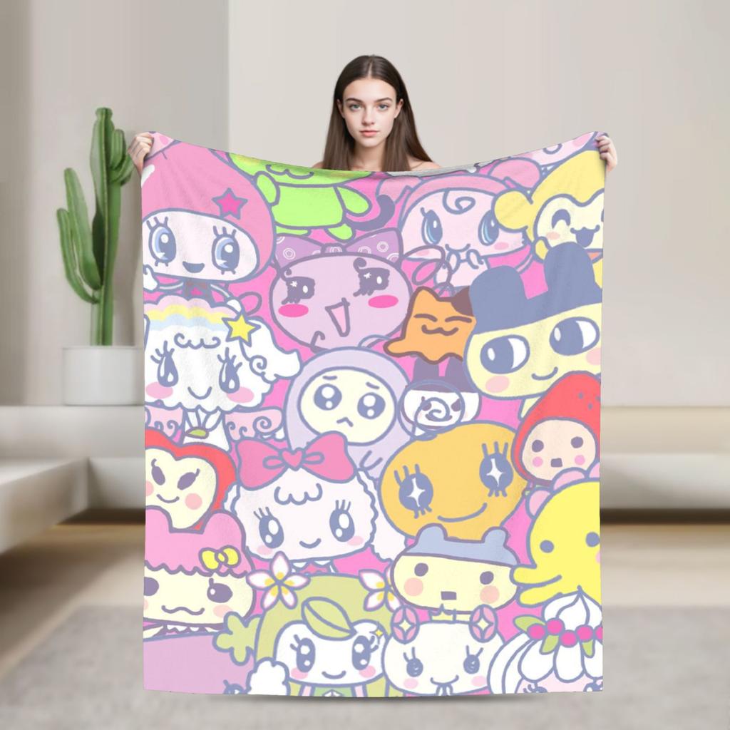 Japanese Cartoon Tamagotchis Blanket Cover Flannel Lightweight Thin Throw Blanket for Airplane Travel Bedspread