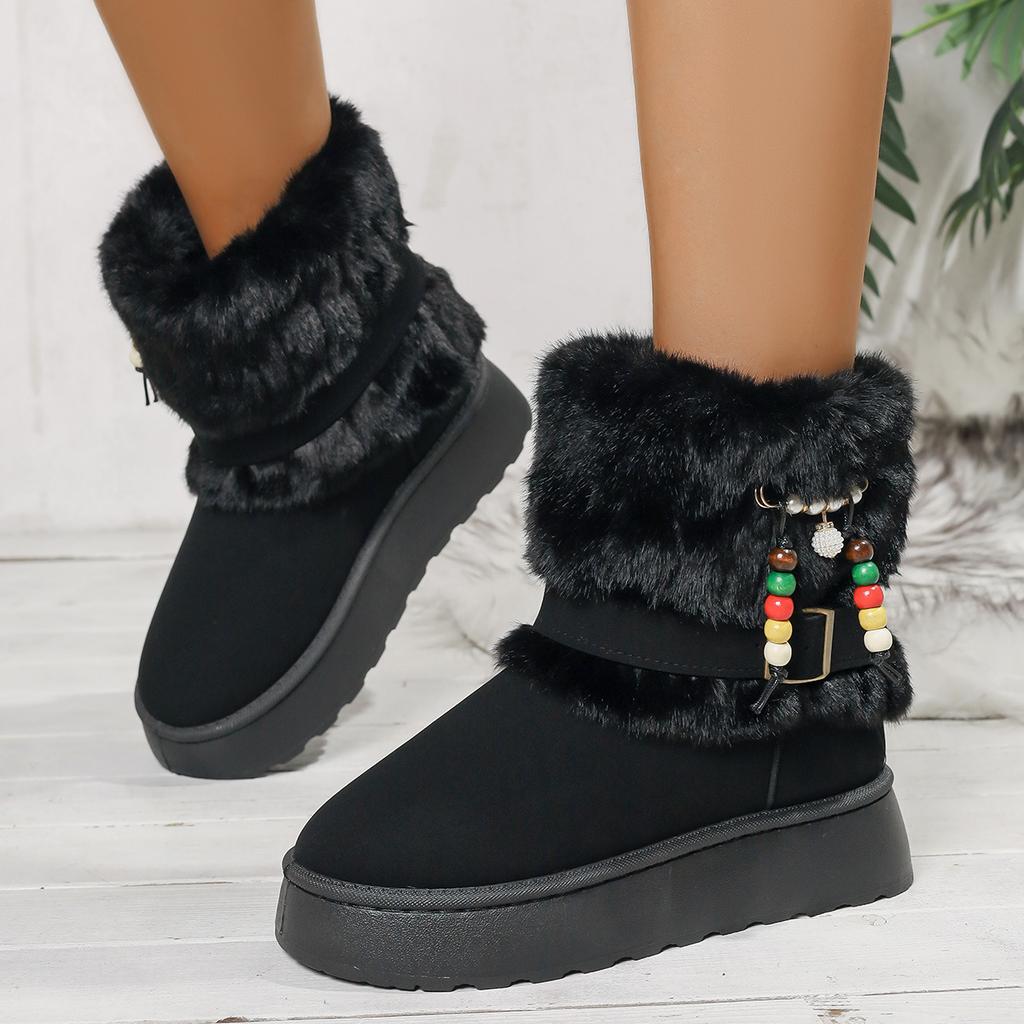 Mao Mao snow boots women's autumn and winter new beaded Roman bohemian casual thickened warm cotton shoes