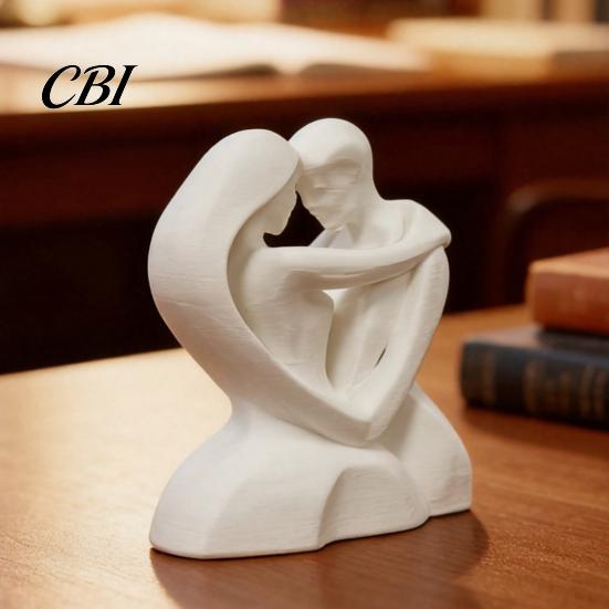 Embracing Couple Figurine 3D Printed Hugging Heart-Shaped Sculpture, Romantic Embrace with Matte White Finish, Healing Gift Minimalist Tabletop Decor