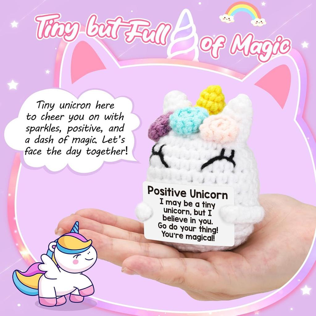Funny Emotional Support Positive Crochet Unicorn Doll Cute Handmade Knitted Unicorn Desk Desktop Home Decoration Christmas Gift