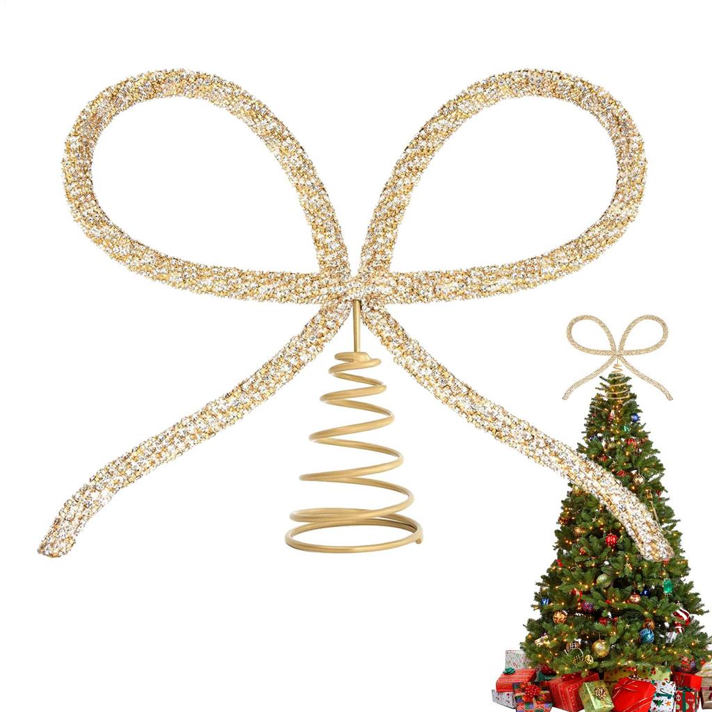 Christmas Tree Top Decorations Christmas Tree Topper Bow 7.9x9.8 Inch Metal Xmas Holiday Ornaments For Church Home Party