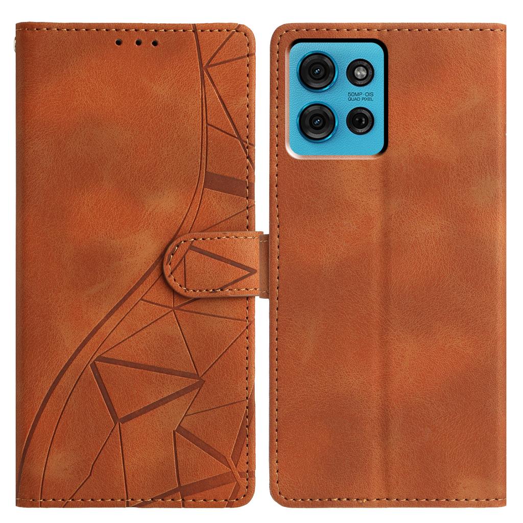For Motorola Moto G75 5G Case Wallet Stand Imprinted Triangle Pattern Leather Phone Flip Cover