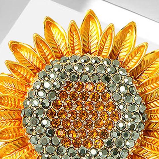 Sparkling Sunflower Brooch Outfit Decor Rhinestone Flower Pin Realistic Stainless Sunflower Floral Pin Clothes