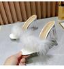 Women Clear Heels Sandals Fluffy Slippers Furry Slides for Women