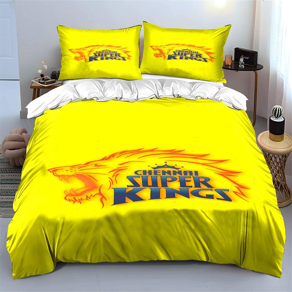 Chennai Super Kings Lion Logo Design Print Bedding Set Duvet Cover Pillowcases (1* Duvet Cover 2* Pillowcases Do Not Include Comforter)